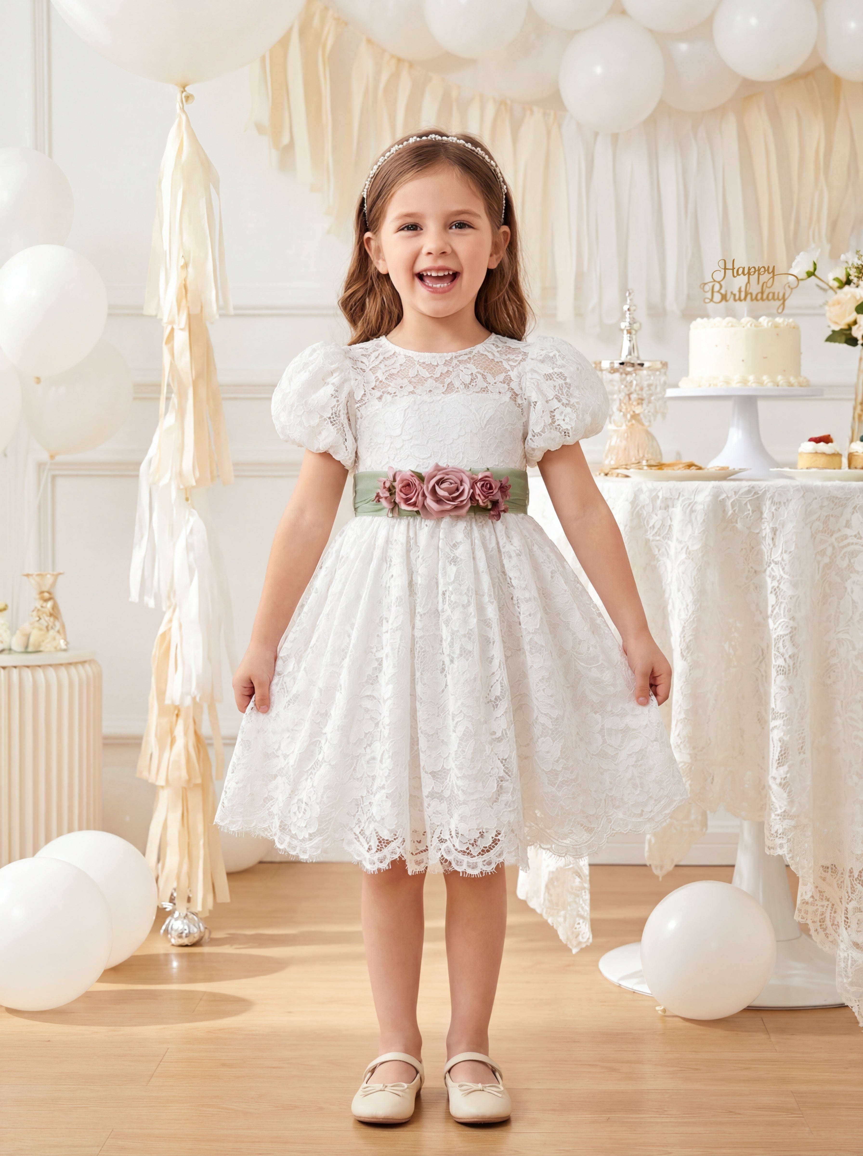 LalaMira The Rosalie Lace Flower Girl Dress | Vintage White & Dusty Rose Gown Dusty Rose / 2T LalaMira The Rosalie Lace Flower Girl Dress | Vintage White & Dusty Rose Gown Dusty Rose / 2T