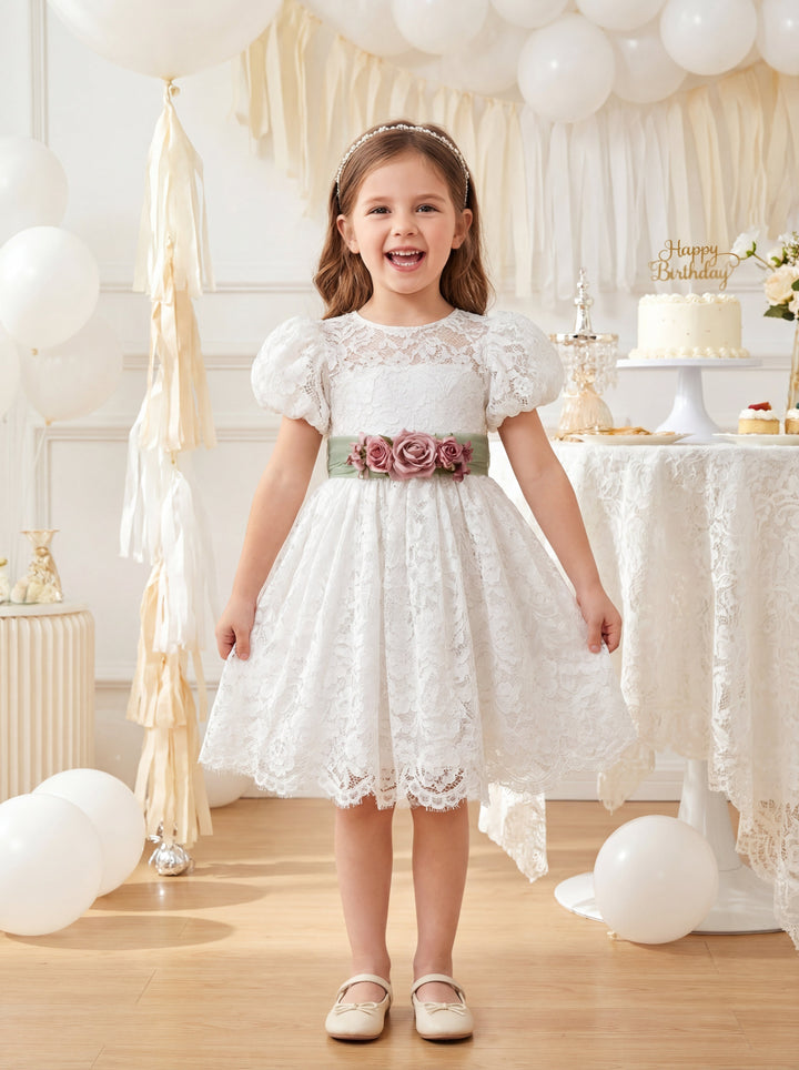 LalaMira The Rosalie Lace Flower Girl Dress | Vintage White & Dusty Rose Gown Dusty Rose / 2T LalaMira The Rosalie Lace Flower Girl Dress | Vintage White & Dusty Rose Gown Dusty Rose / 2T