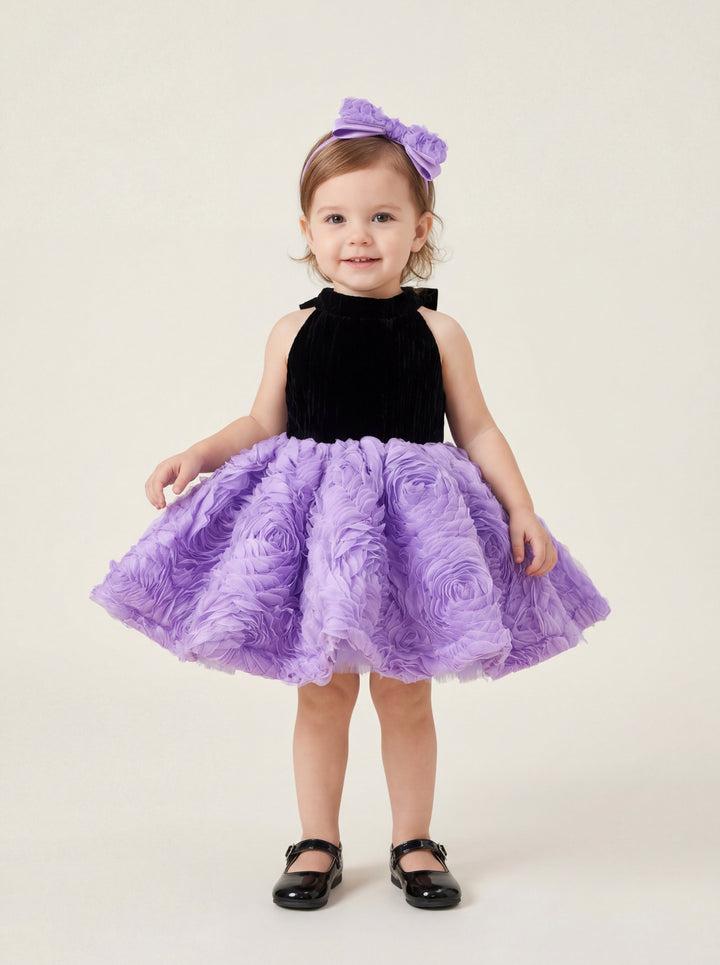 purple rosette dress Long Sleeves Purple Rosette Sequin Long Dress PollyBoutique