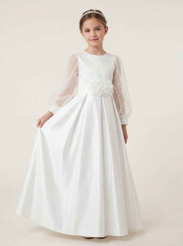 fitted lace wedding dress Amazon.com: HYGLJL White Flower Girl Dress with Train Vintage Lace First  Holy Communion Dress Long Sleeves: Clothing, Shoes & Jewelry main image 0