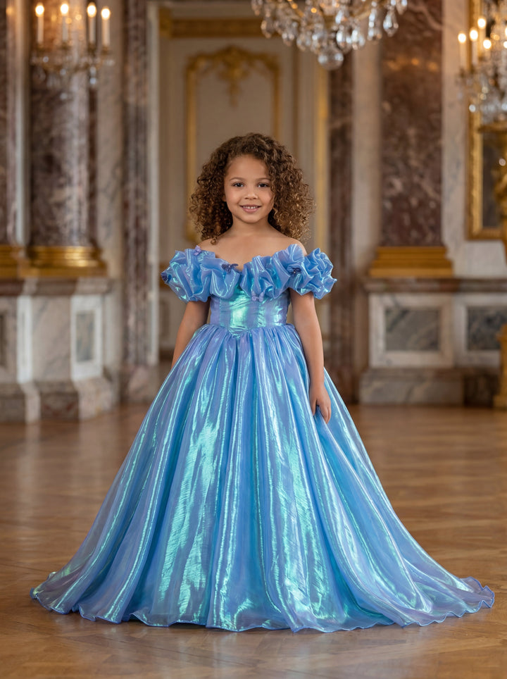 blue dress for baby girl The Cinderella Blue Iridescent Pageant Dress & Flower Girl Ballgown –  LalaMira