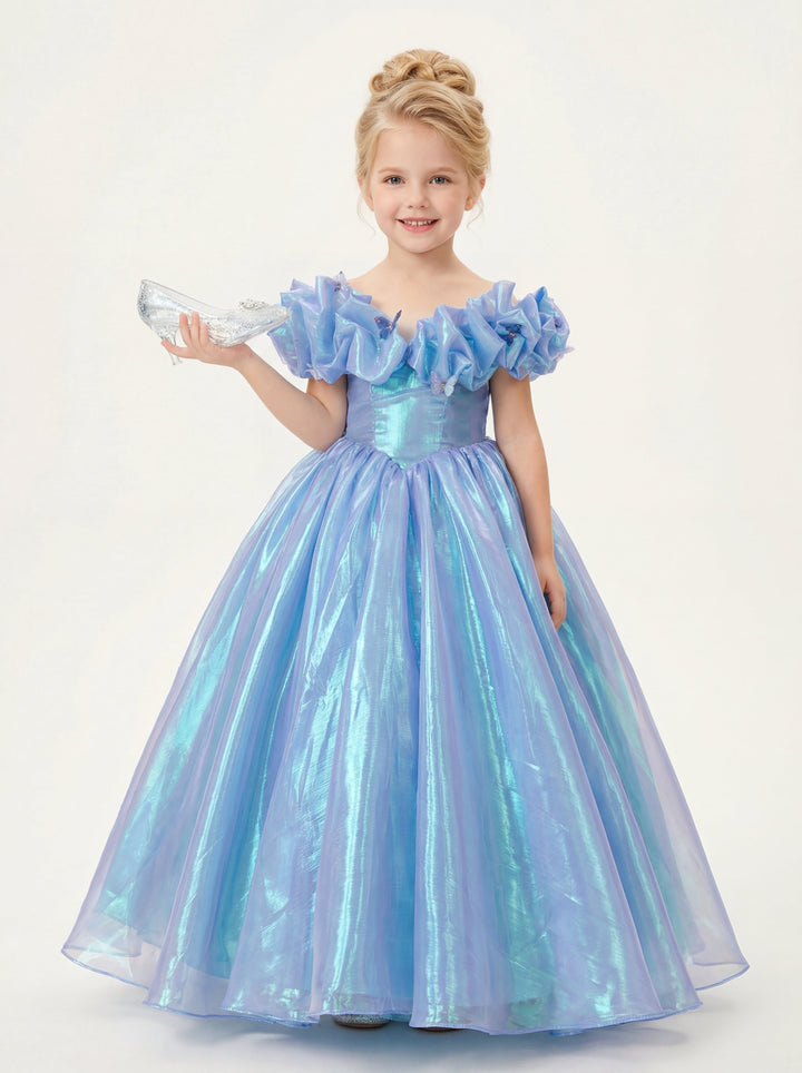 LalaMira The Cinderella Blue Iridescent Pageant Dress & Flower Girl Ballgown Blue / 9Y