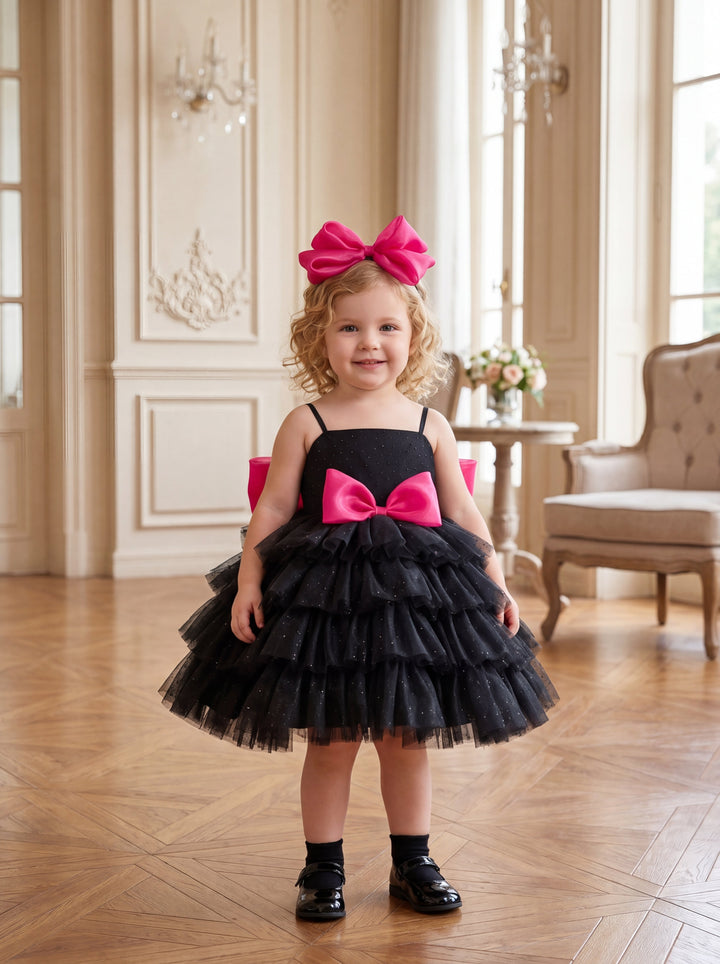 hot pink and black tutu dress Chic Black Hot Pink Bow Flower Girl Dress Tiered Ruffle Tulle Girls Bi DreamyVow