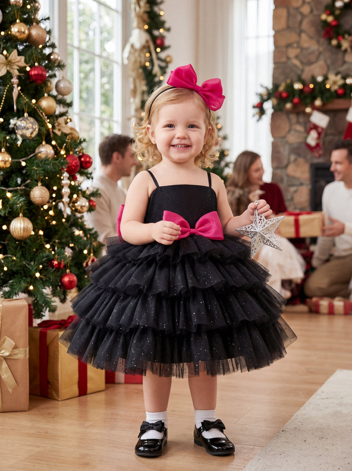 black dress with pink accents LalaMira The Penelope Black & Pink Tulle Dress
