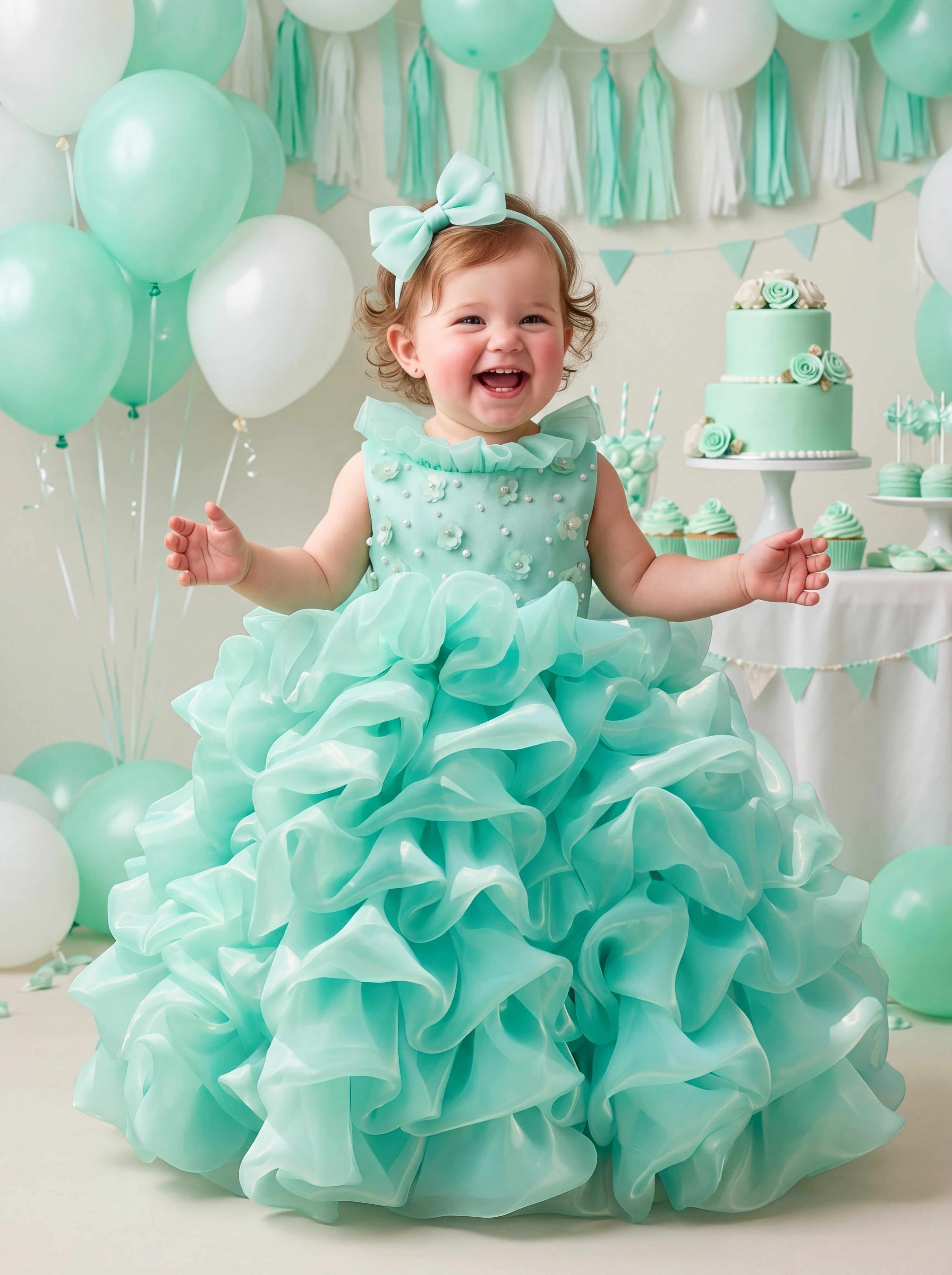 LaLaMira The Jade 1 - Mint Green Ruffle Ballgown