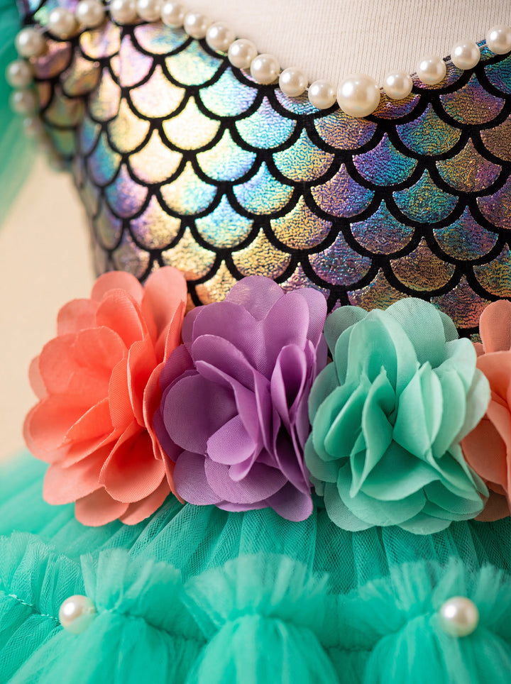 Girls Luxury Holographic Mermaid Tulle Birthday Dress