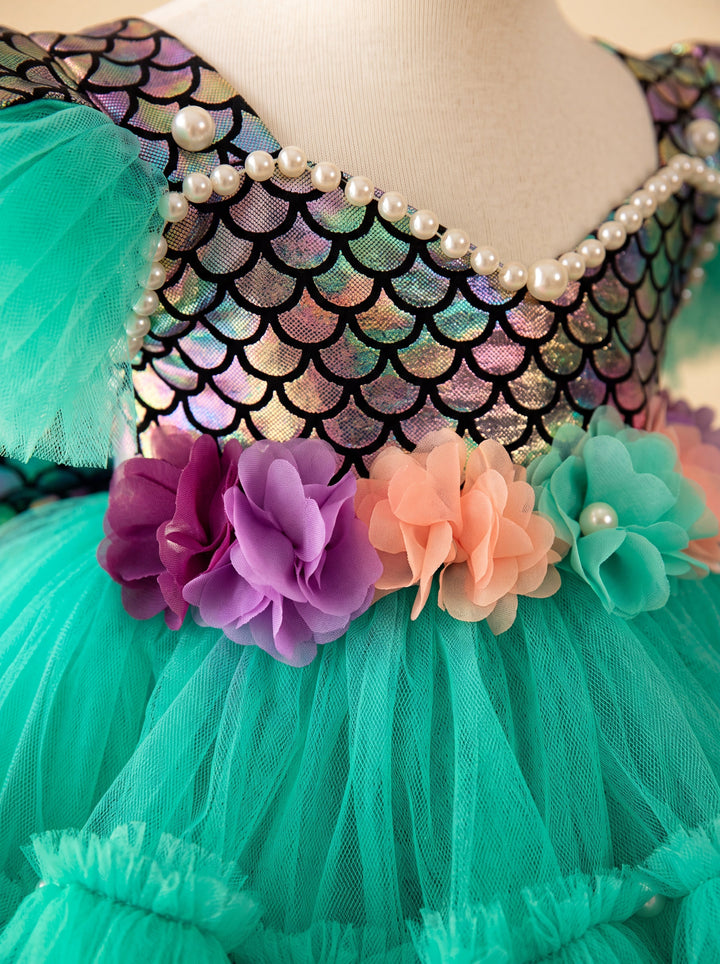 LaLaMira Girls Luxury Holographic Mermaid Tulle Birthday Dress