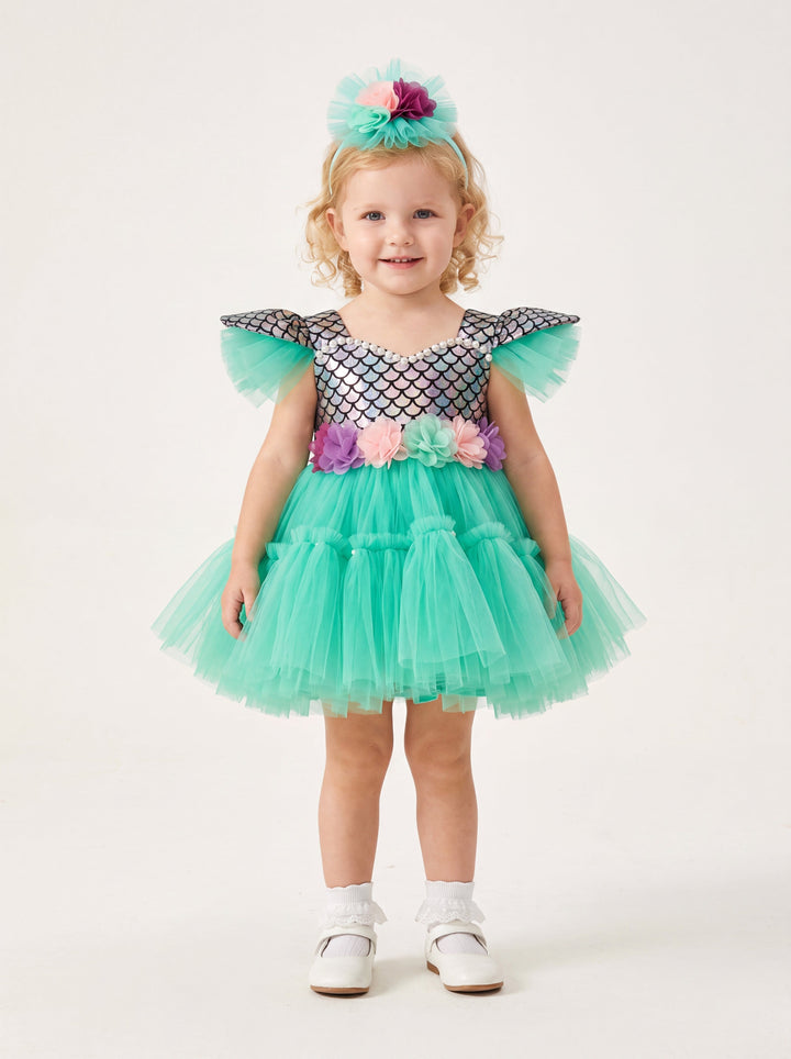 LaLaMira Girls Luxury Holographic Mermaid Tulle Birthday Dress