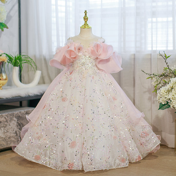Short Sleeves Floor-length Girl Birthday Dress