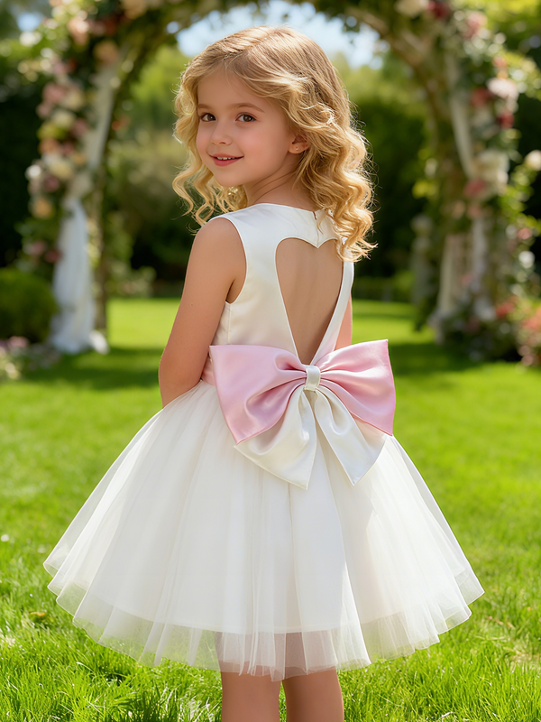 Satin Sleeveless Knee Length Flower Girl Dress