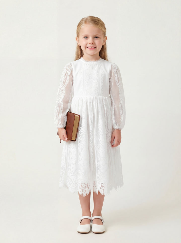 swan white flower girl lace dress product info and reviews Scalloped Hem First Communion Flower Girl Dress 5910 White / 12