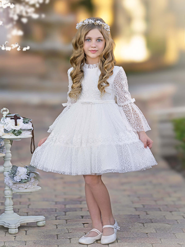 cute toddler lace dresses thanksgiving Baby Girl Lace Dress Long Sleeve, White Boho Toddler for Baptism, First Birthday Outfit Girl