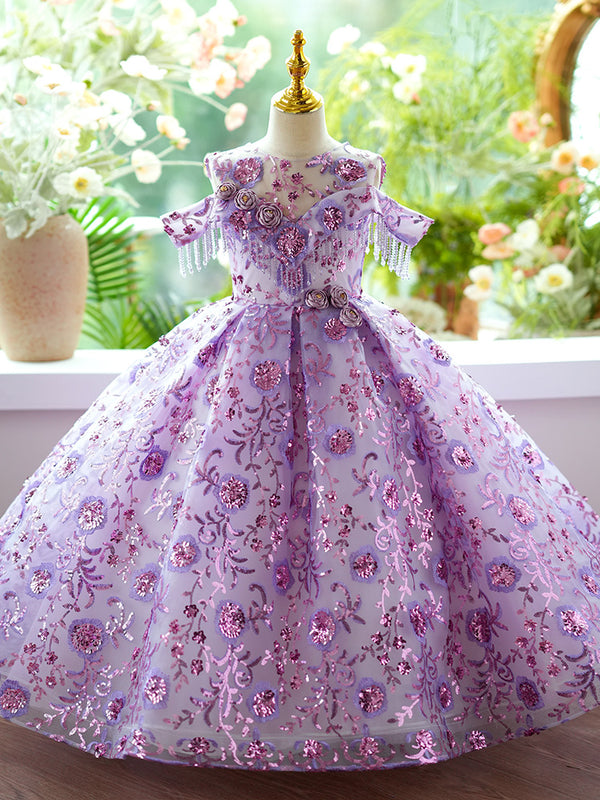 Sequins Sleeveless Floor Length Girl Birthday Pageant Dress