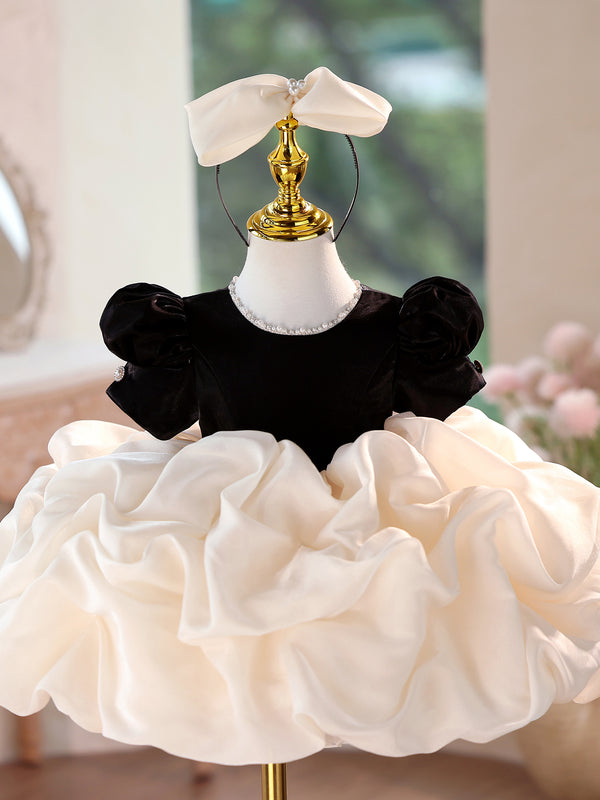 Velvet Short Sleeves Knee Length Baby Girl Dress