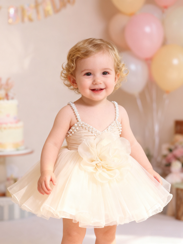 Tulle Sleeveless Knee Length First Birthday Dress