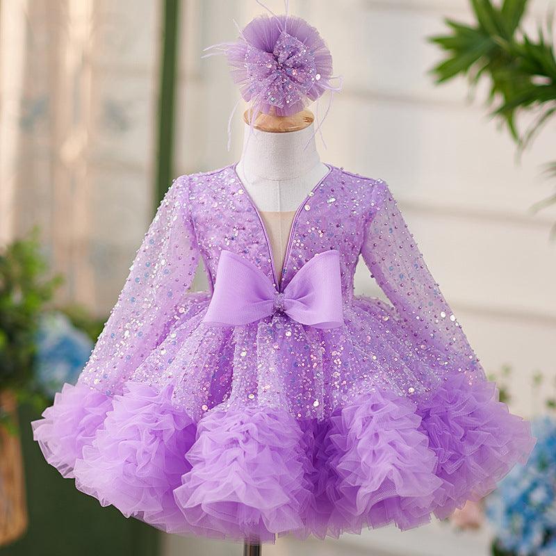 Lilac Long Sleeves Knee-length Baby Girl Dress