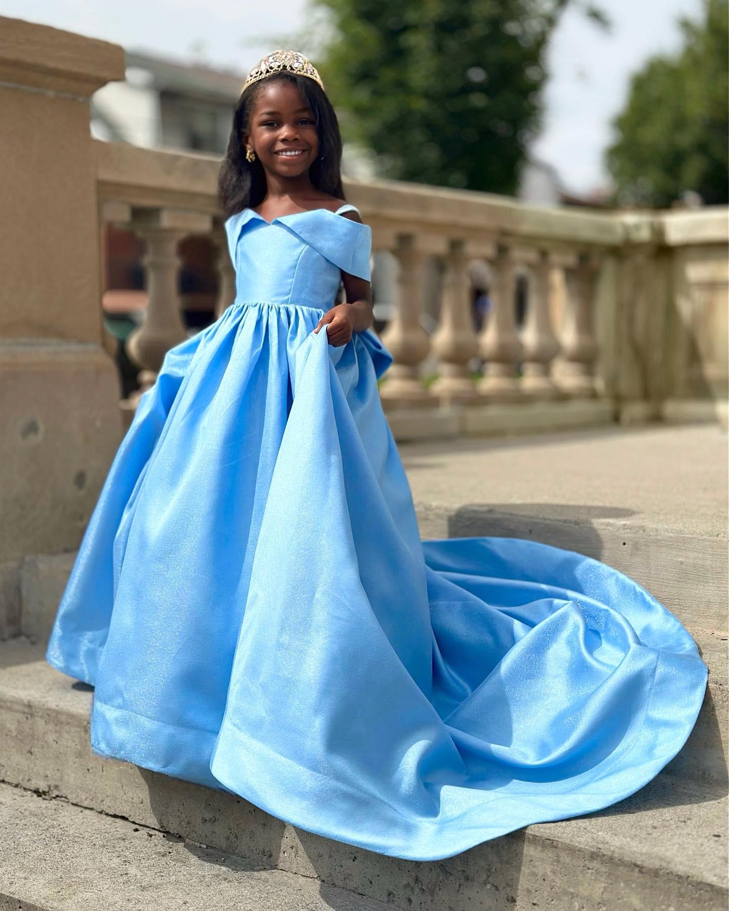 LalaMira The Grace Blue Satin Ball Gown