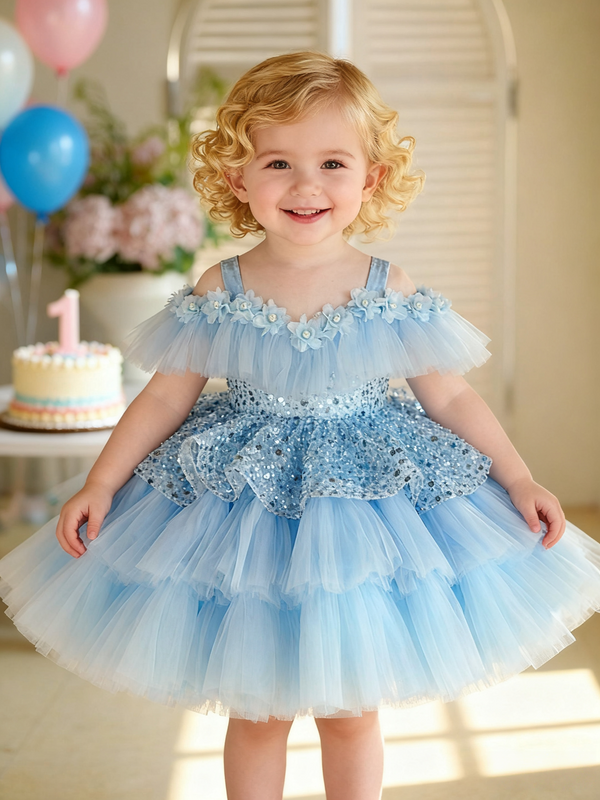 Sleeveless Knee Length Girl Birthday Frozen Dress Floral Garden