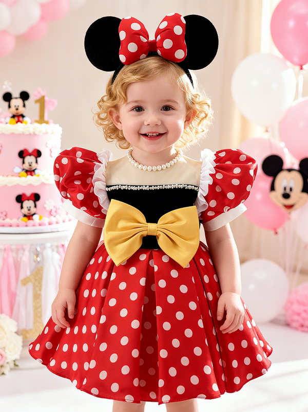 Satin Short Sleeves Knee Length First Birthday Dress Princess-Inspired / Disney Theme