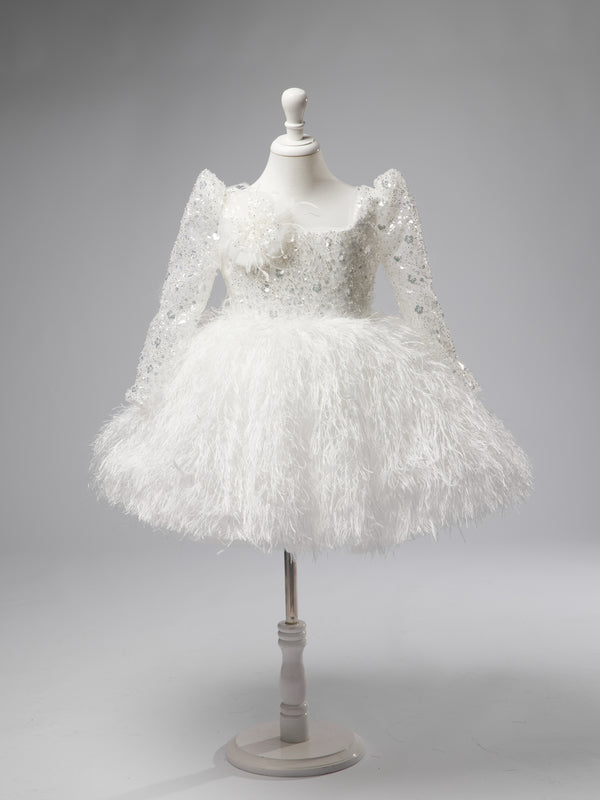 Tulle Feather Knee-length White Dress (2003227929)