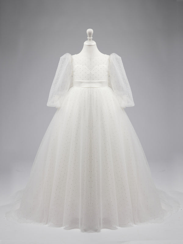 Ball-Gown/Princess Tulle Sweep Train Ivory Dress