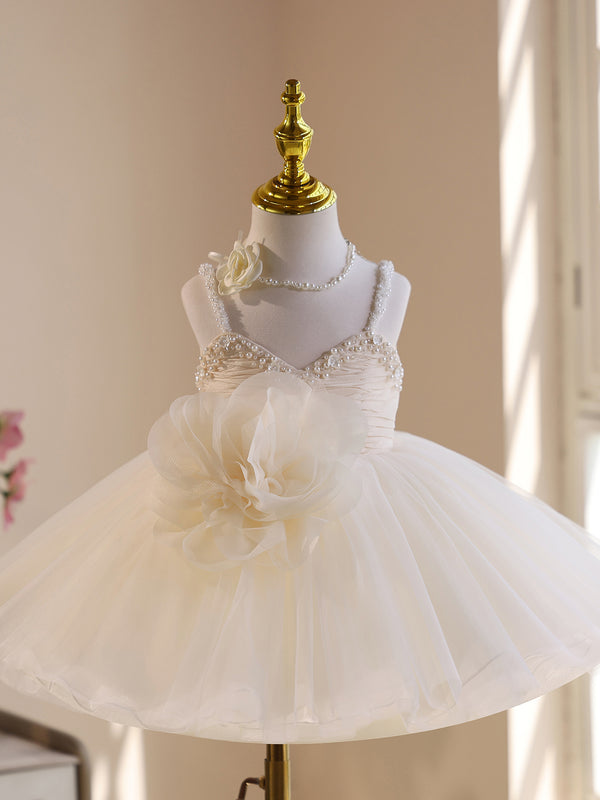 Tulle Sleeveless Knee Length First Birthday Dress