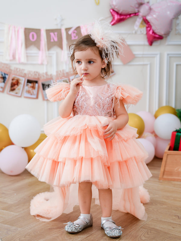 Asymmetrical Cap Sleeve Baby Girl Dress