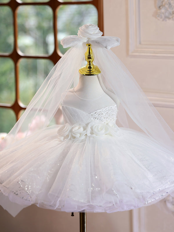 Tulle Sleeveless Knee Length First Birthday Dress