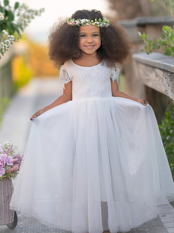 A-line Lace Ankle-length Flower Girl Dress