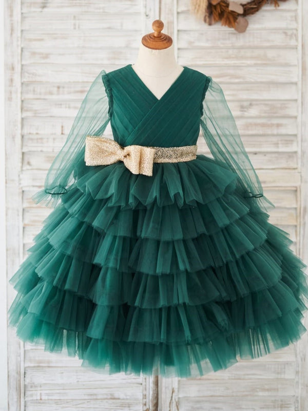 Lace Satin Knee-length Green Dress (2003227627)