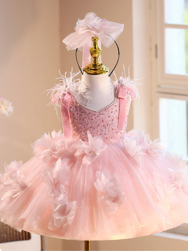 Tulle Sleeveless Knee Length First Birthday Dress