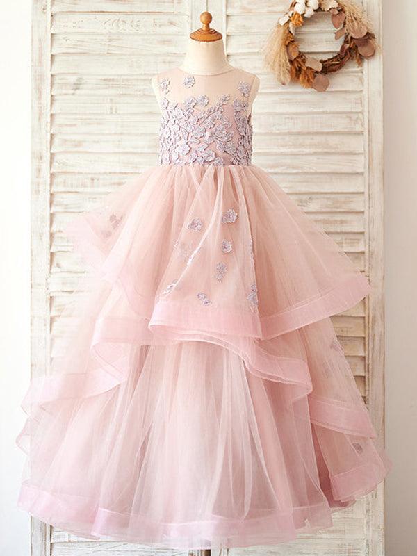 A-line Tulle Floor-length Pink Dress (2003227327)