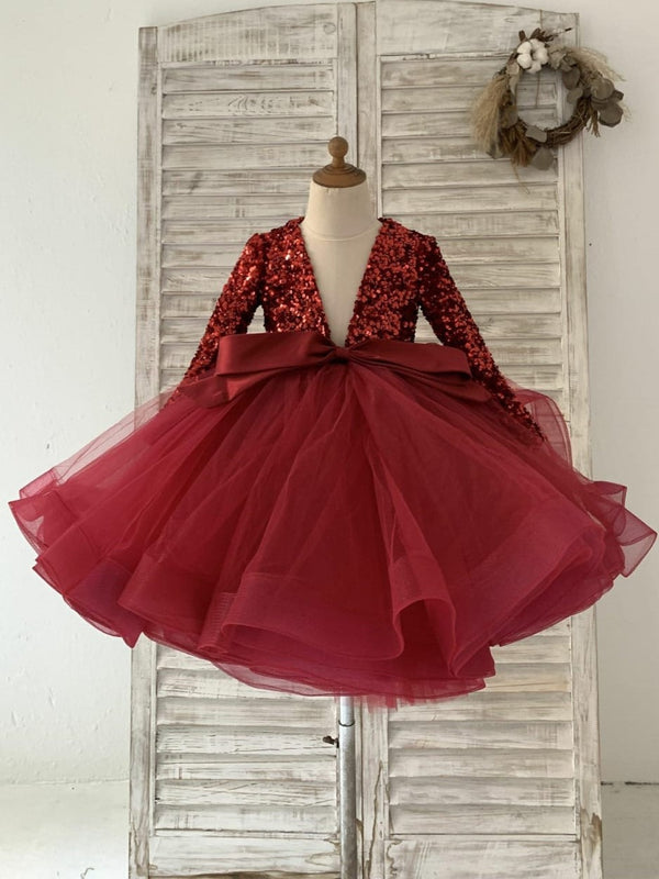 Sequins Tulle Knee-length Red Dress (2003227628)