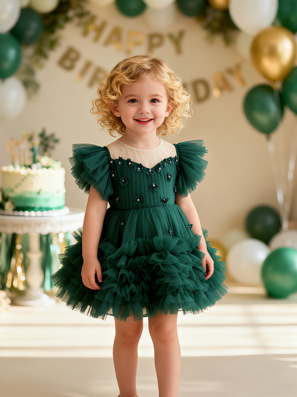 Sleeveless Knee-length Baby First Birthday Dress Christmas Party