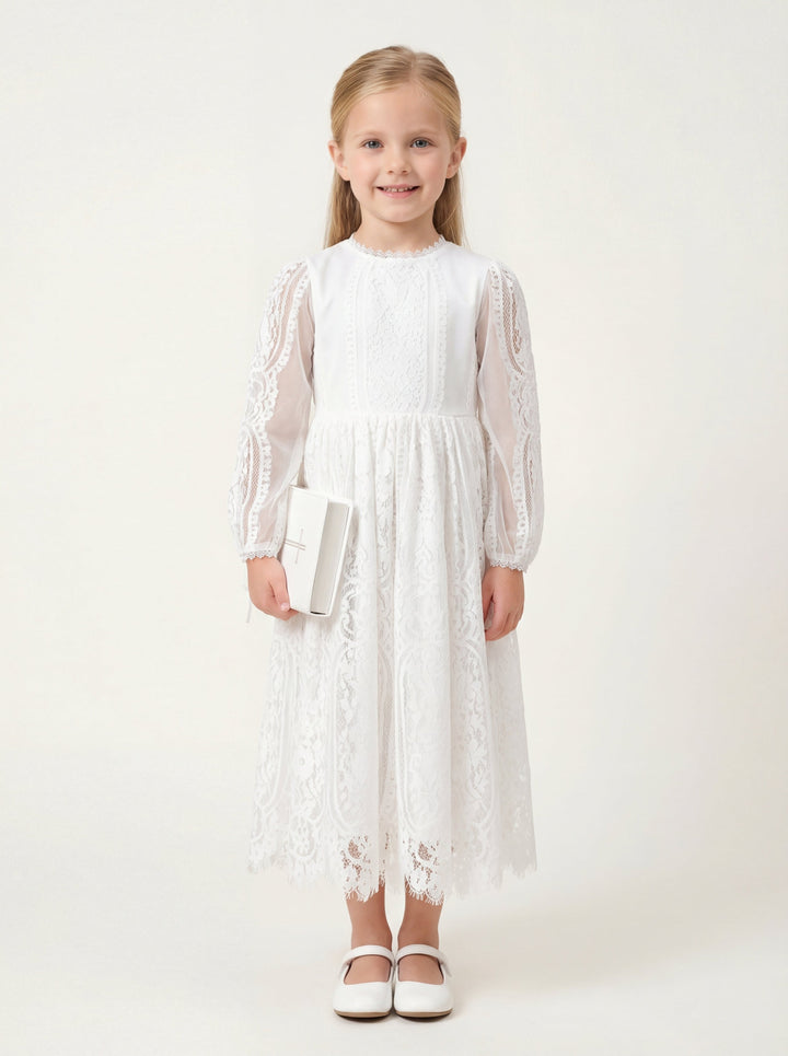 knee length dresses for ladies Wedtrend Women Elegant White Graduation Dress with Lace A Line Long Sleeves  Boho Maxi Dress – WEDTREND main image 1