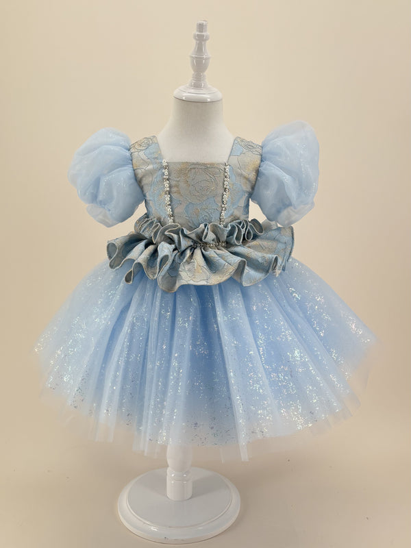 Tulle Short Sleeves Knee Length First Birthday Dress