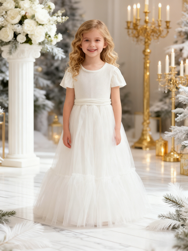 Velvet Floor-length Winter Flower Girl Dress