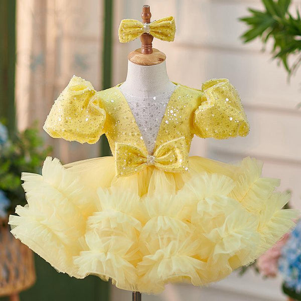 The Soleil Yellow Sequin & Tulle Pageant Birthday Dress for Girls – LalaMira