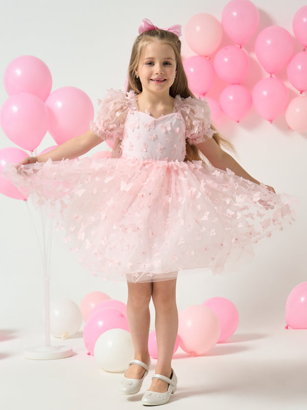 Pink Knee-length Girl Birthday Dress