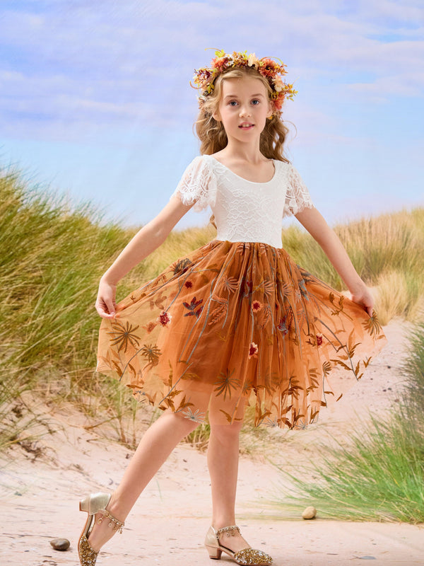 Cap Sleeves Knee-length Flower Girl Dress