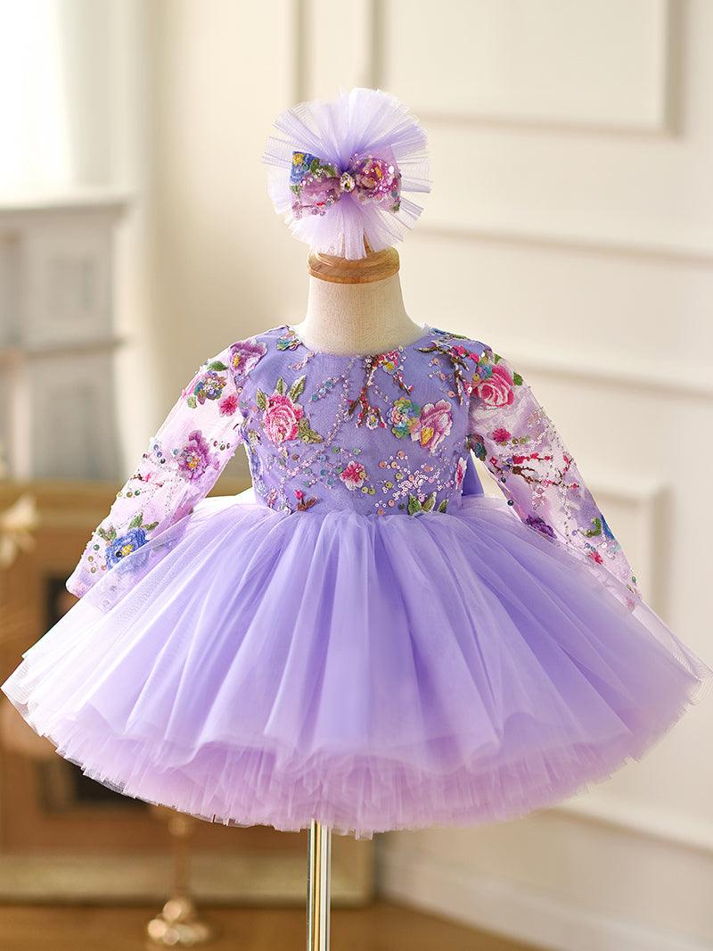 Lilac Long Sleeves Knee-length Baby Girl Dress