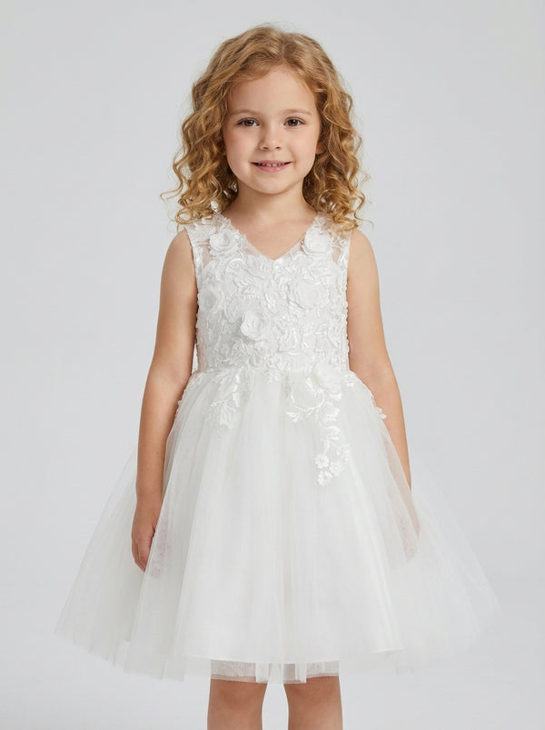Ivory Sleeveless Knee-length Knee-length Flower Girl Dress