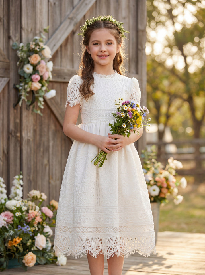 LalaMira The Ursula Vintage Lace Junior Bridesmaid Dress | Ivory Boho Gown Ivory / 10y LalaMira The Ursula Vintage Lace Junior Bridesmaid Dress | Ivory Boho Gown Ivory / 10y