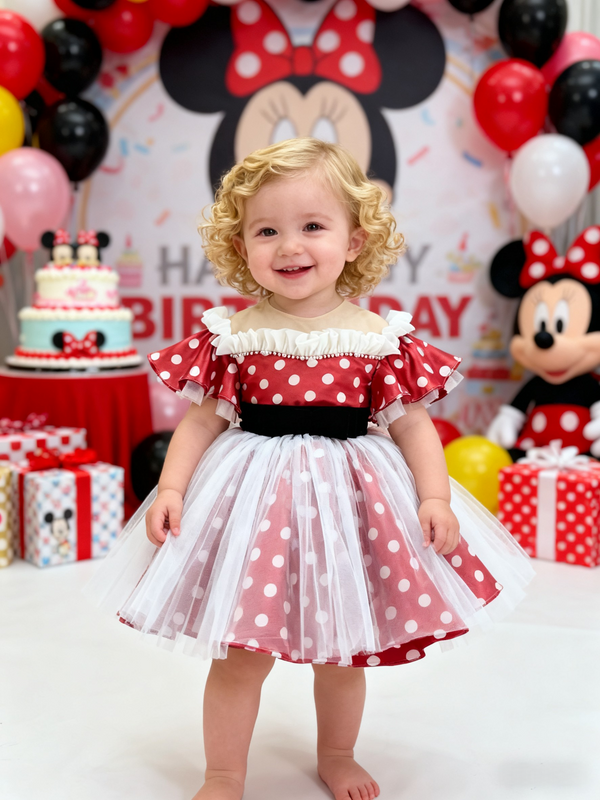 Satin Sleeveless Knee Length First Birthday Dress
