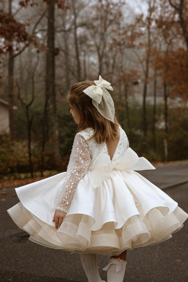 Knee-Length Long Sleeves Girl Birthday Dress