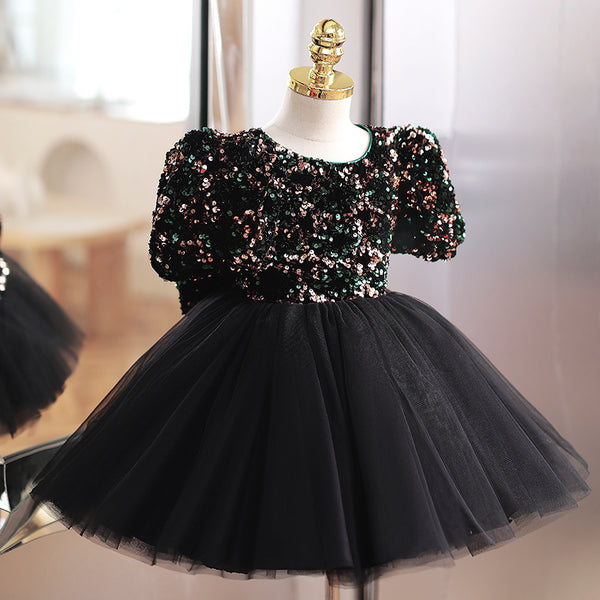Velvet Short Sleeves Knee Length First Birthday Dress