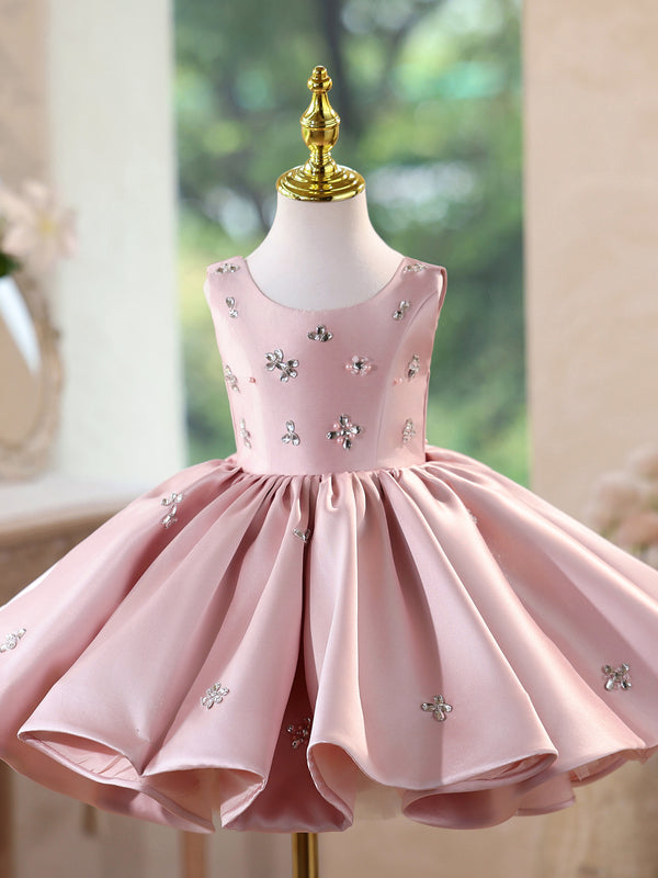Satin Sleeveless Floor Length First Birthday Dress