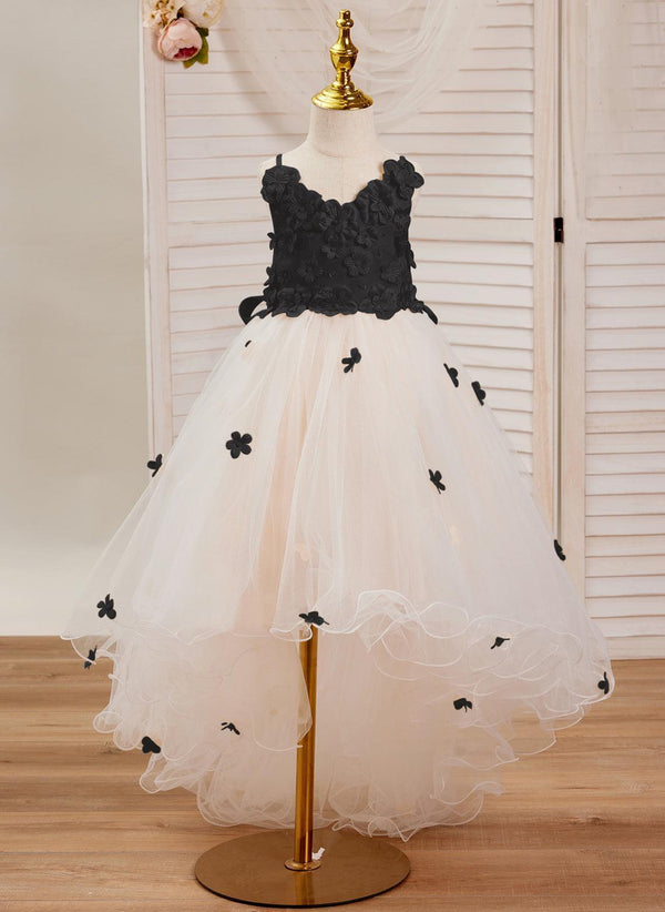 Black Sleeveless Asymmetrical Flower Girl Dress