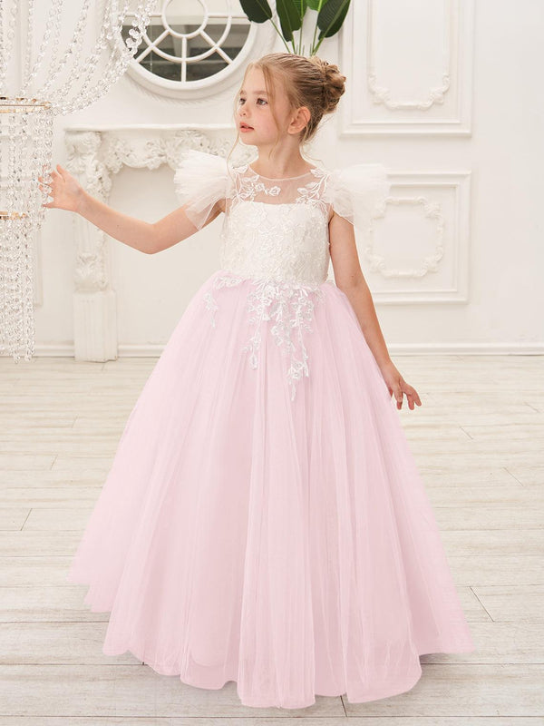 Blushing Pink Detachable Sweep Train Flower Girl Dress