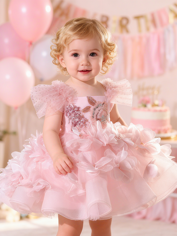 Sleeveless Knee-length Baby First Birthday Dress Floral Garden